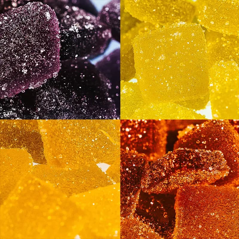 Pure Roots Botanicals live rosin gummies sample pack, one of each flavor