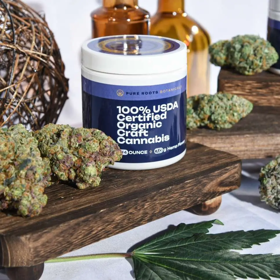 USDA Certified Organic THCA flower bud from Pure Roots Botanicals