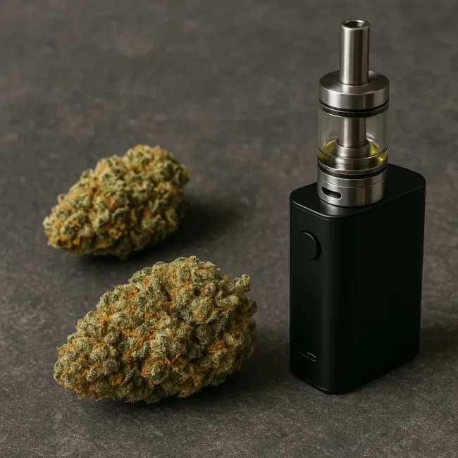 Dry Herb Vaporizer and a hemp flower bud